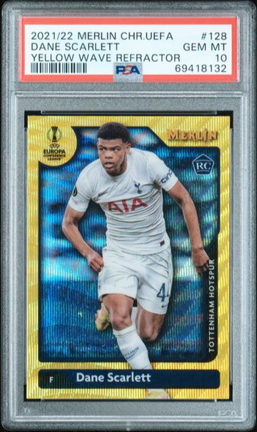 2021/22 Topps Merlin Chrome UEFA Dane Scarlett Yellow Wave Refractor /275 PSA 10