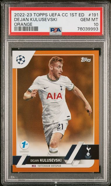 2022-23 Topps UEFA Club Competitions 1st Edition Dejan Kulusevski Orange /25 PSA 10