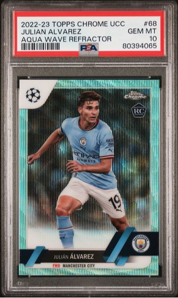 2022-23 Topps Chrome UCC Julian Alvarez Aqua Wave Refractor /199 PSA 10