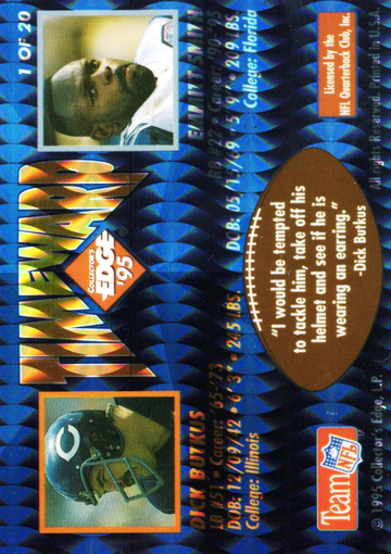 1995 COLLECTOR'S EDGE TIMEWARP BLACK LABEL 22K GOLD # 1 DICK BUTKUS EMMITT SMITH - ASA 9 MT HOF