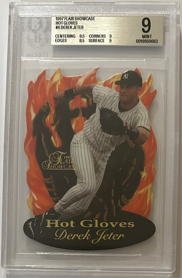 🔥 1997 FLAIR SHOWCASE HOT GLOVES DEREK JETER #6 HALL OF FAMER BGS 9 SHORT PRINT