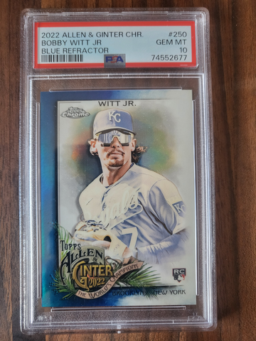 2022 Topps Chrome Allen Ginter Bobby Witt Jr RC Blue Refractor /150 PSA 10