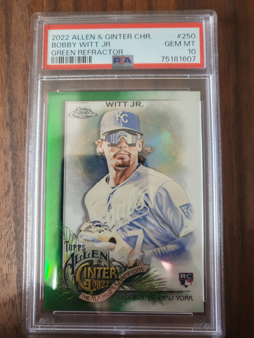 2022 Topps Chrome Allen Ginter Bobby Witt Jr RC Green Refractor /99 PSA 10 