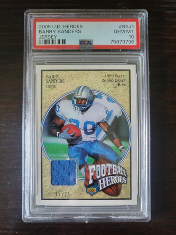 2005 Upper Deck Heroes Barry Sanders Game Used Jersey /25 PSA 10 GEM-MINT 