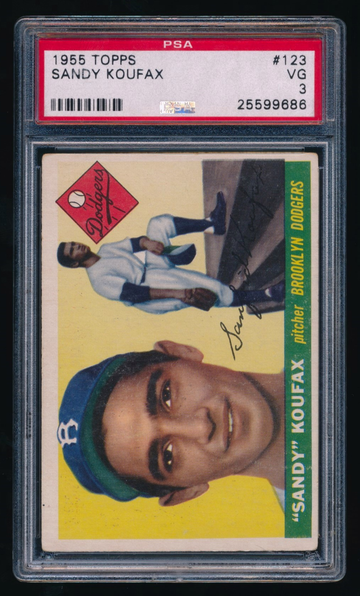 1955 Topps #123, Sandy Koufax RC, PSA 3 VG HOF DODGERS
