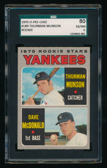 1970 OPC #189, Thurman Munson RC SGC 6, EXMT TOUGH O-Pee-Chee