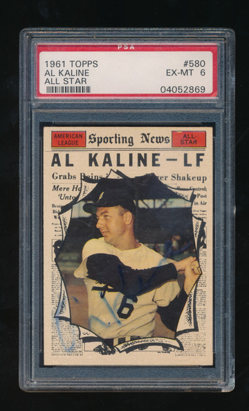 1961 Topps #580, Al Kaline All-Star PSA 6 w/ AUTOGRAPHED Case
