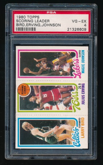 1980 Topps Larry Bird, Magic Johnson, Julius Erving Scoring Leaders RC PSA 4
