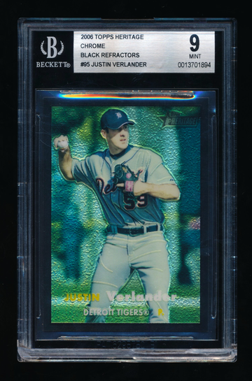 2006 Topps Heritage Chrome #95, Justin Verlander BLACK Refractor /57, BGS 9 MINT