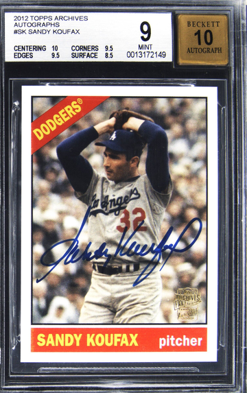 2012 Topps Archives Fan Favorites Sandy Koufax sp Auto 1966, BGS 9 w/ 10 Signature