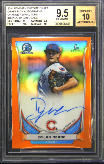 2014 Dylan Cease Bowman Chrome ORANGE Auto Refractor, BGS 9.5 GEM MINT 10
