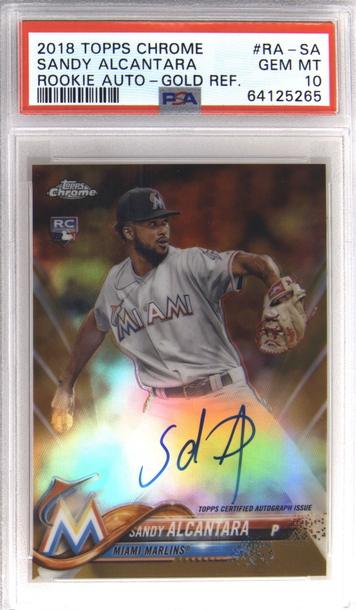 2018 Sandy Alcantara Topps Chrome Rookie Auto Sp Gold Refractor PSA 10