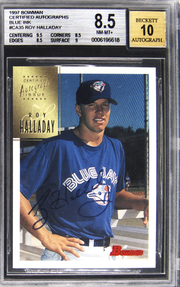 1997 Bowman Certified Auto Blue Ink, Roy Halladay RC AUTO, BGS 8.5 10 