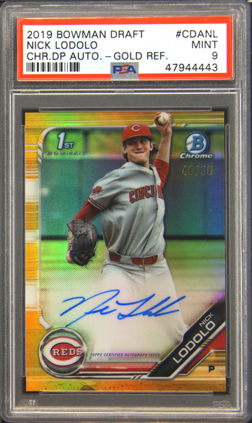 2019 Bowman Chrome Draft Nick Lodolo Gold Refractor RC Auto PSA 9 MINT