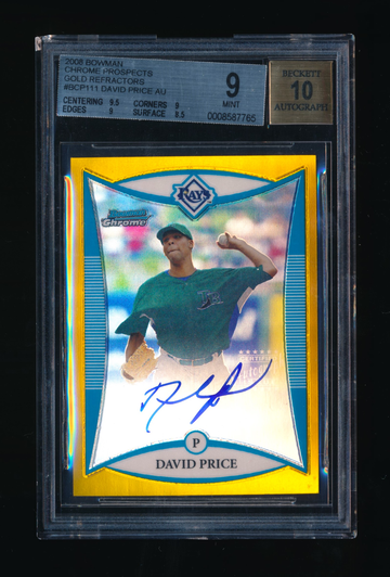 2008 Bowman Chrome Prospects David Price Gold Refractor Auto /50, BGS 9 MINT