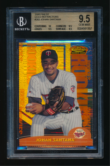 2000 Topps Finest #262, Johan Santana RC GOLD Refractor /100, BGS 9.5 HI SUBS