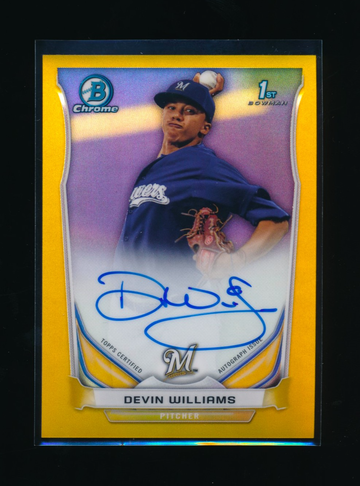 2014 Bowman Chrome Devin Williams SP Gold Refractor Auto RC, NICE