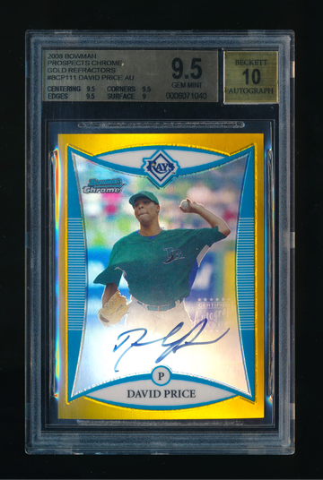 2008 Bowman Chrome David Price sp Gold Refractor Auto RC /50, BGS 9.5 10