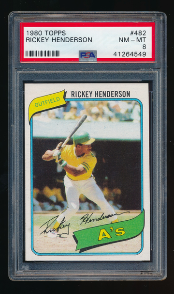 1980 Topps #482, Rickey Henderson RC PSA 8 NMMT