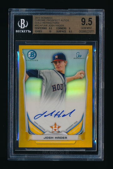 2014 Bowman Chrome Prospects Josh Hader Gold Refractor Auto RC /50, BGS 9.5 10