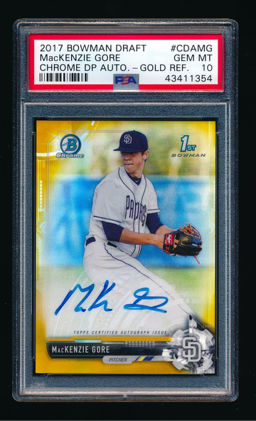 2017 Bowman Chrome Draft Picks Mackenzie Gore Gold Refractor Auto RC /50, PSA 10
