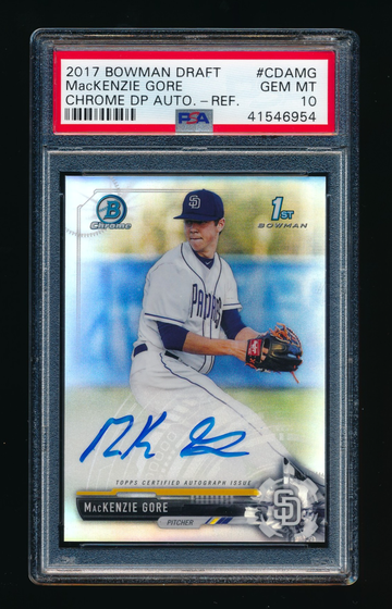 2017 Bowman Chrome Draft Picks Mackenzie Gore Refractor Auto RC /500, PSA 10