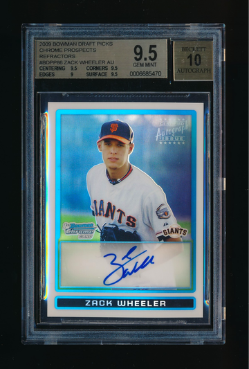 2009 Bowman Chrome Draft Zack Wheeler Refractor Auto RC /500, BGS 9.5 10