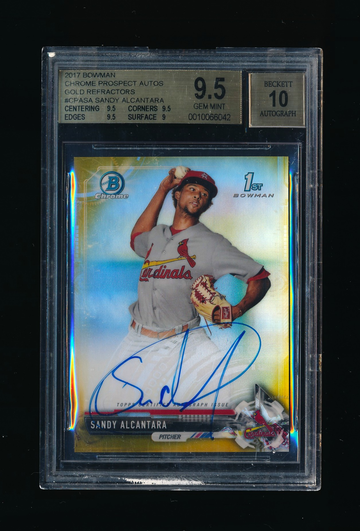 2017 Bowman Chrome Prospects Sandy Alcantara Gold Refractor Auto RC /50 BGS 9.5 10