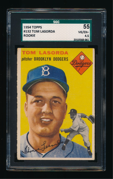 1954 Topps #132, Tom Lasorda RC SGC 4.5 VGEX+ Nice HOF