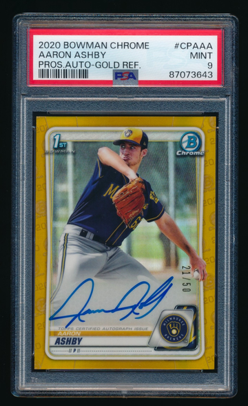 2020 Bowman Chrome Aaron Ashby Gold Refractor Auto RC /50, PSA 9