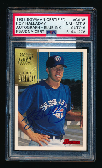 1997 Bowman Certified Roy Halladay Blue Auto Rc PSA 8 Great Signature