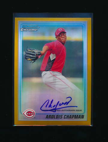 2010 Aroldis Chapman Bowman Chrome Gold Refractor Auto RC /50, Nice 