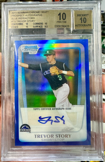 2011 1st Bowman Chrome Trevor Story Prospect Auto Blue Refractor /150 BGS 10 POP 6
