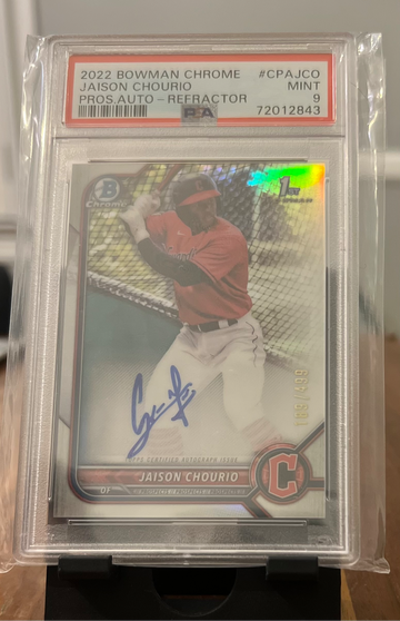 2022 BOWMAN CHROME PROS AUTO JAISON CHOURIO #CPAJCO REFRACTOR OF499 1ST RC PSA 9