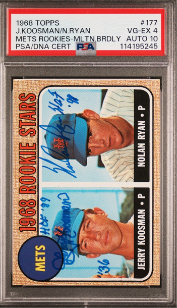 1968 Milton Bradley Nolan Ryan RC DUAL AUTO DNA 10 #177 PSA 4 with 3 Inscr