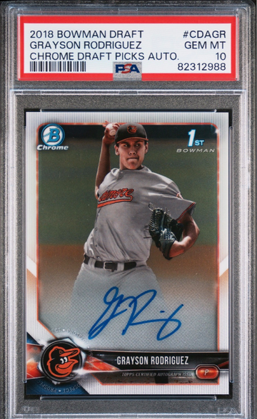GRAYSON RODRIGUEZ 2018 Bowman Draft Chrome Autograph PSA 10 GEM MINT 1st RC AUTO