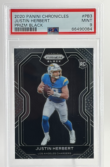 2020 Panini Chronicles Justin Herbert Rookie Prizm Black PSA 9