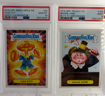2016 Garbage Pail Kids Loud Leo PSA 10 (Pop 2) with Insane Jane PSA 9