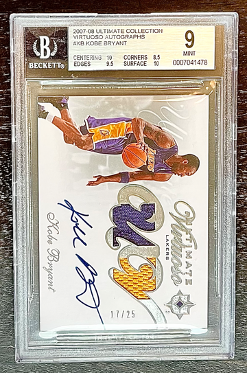 2007 Ultimate Collection KOBE BRYANT Virtuoso Auto Game Used Patch #/25 BGS 9/9
