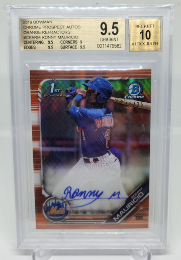 2019 Bowman Chrome Orange Refractor auto Ronny mauricio BGS 9.5 Auto 10