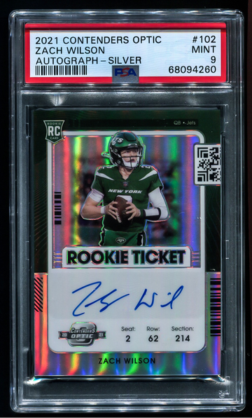 2021 Contenders Optic Zach Wilson Rookie RC Ticket Auto Autograph Silver #102 PSA 9