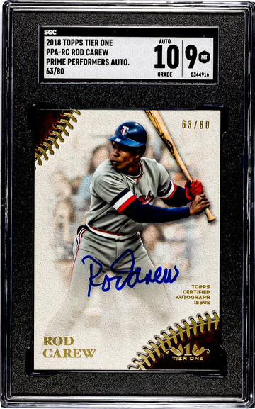 Rod Carew 2018Topps Tier One Prime Performer On-card Auto Autograph /80 SGC 9/10