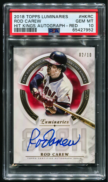 Rod Carew 2018 Topps Luminaries Hit Kings Red On Card Auto /10 PSA 10 POP 1