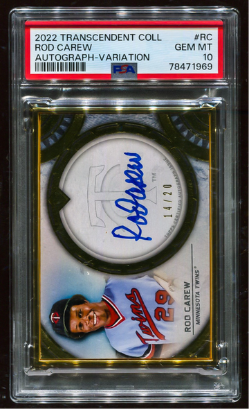 ROD CAREW 2022 Topps Transcendent Auto Gold Frame On-card AUTO /20 PSA 10 POP 1