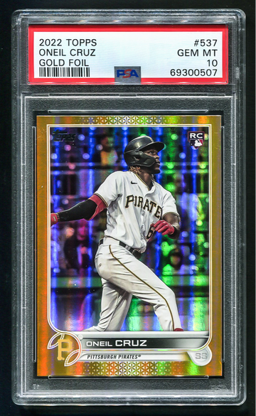 2022 Topps #537 Oneil Cruz PSA 10 GEM MT Gold Foil Parallel Rookie Low Pop