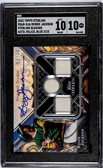 REGGIE JACKSON 2022 TOPPS STERLING TRIPLE USED PATCH BLUE AUTO /10 SGC 10 POP 1