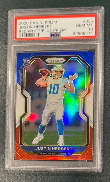 2020 Panini Prizm Red White Blue JUSTIN HERBERT PSA 10 Rookie RC #325 Gem Mint