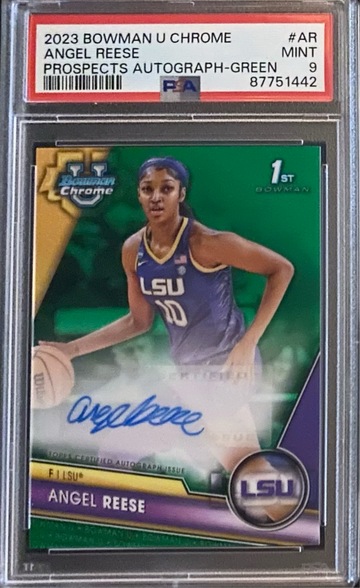 2023 Bowman U Chrome 1st Angel Reese Green Refractor Auto /99 PSA 9