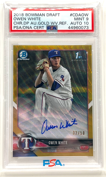 2018 Bowman Chrome Auto Owen White Gold Wave Refractor /50 PSA 9