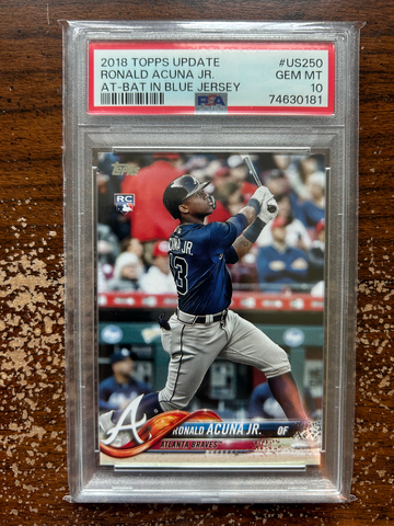 2018 Topps Update US250 Ronald Acuna Jr. RC At-Bat in Blue Jersey PSA 10